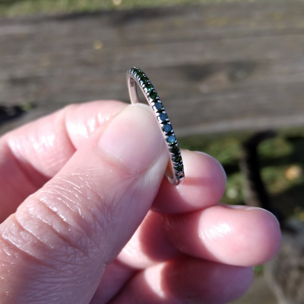 Colleen Lopez Sterling Silver 0.21ctw Green Diamond Band Ring Size 9